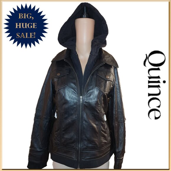 Quince Jackets & Blazers - Quince 100% Leather Jacket with Hood NWT Black Large